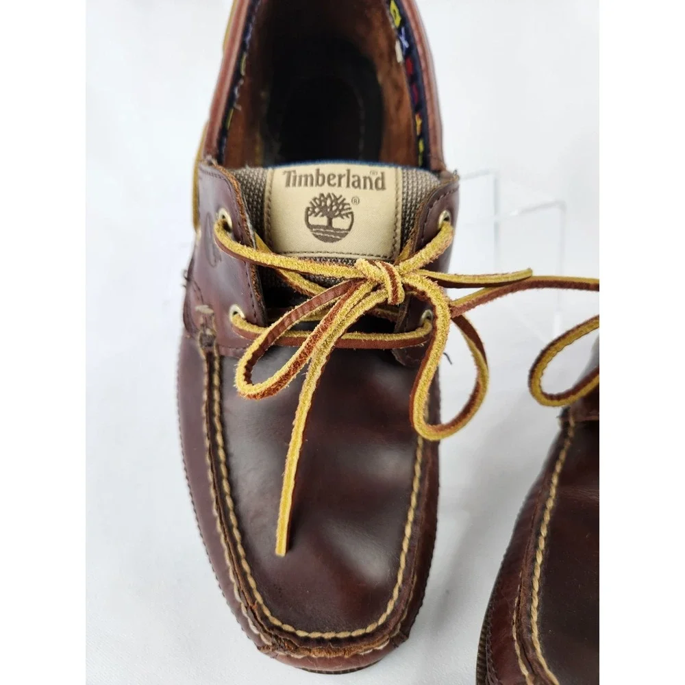 Timberland Classic 2 Eye Boat Shoes Men 9.5 Wide Brown Leather Deck Earthkeepers